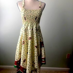 Cream/Green 100% Silk dress